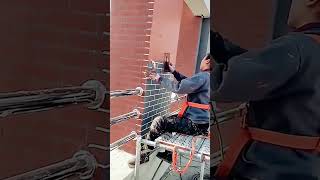 Exterior wall brick red latex paint decoration process [upl. by Dearborn]