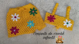 Conjuntinho para verão em crochê infantil de 4 a 5 anos Parte 1  SAIA [upl. by Eceined]