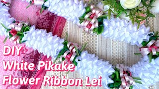 How To Make White Pikake Flower Ribbon Lei for Graduation Special Event DIY [upl. by Ahsirpac232]