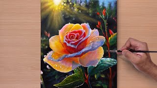 How to Paint A Beautiful Rose Acrylic Painting  STEP BY STEP 24 [upl. by Ahseram]