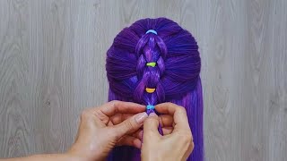 Peinados Fáciles con Liguitas para Cabello Largo 💜 easyhairstyle peinadosfaciles hairstyle [upl. by Skipton]