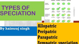 types of speciation in hindi  allopatricperipatricparapatric or sympatric speciation [upl. by Vedette198]