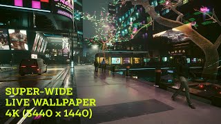 Cyberpunk  Live wallpaper  Ultra Wide 4K 3440 x 1440  Atmospheric  Crowd noise [upl. by Assenal714]