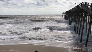 Kure Beach North Carolina Pier  Rough Ocean Waves Before a Hurricane NC [upl. by Hamlani]