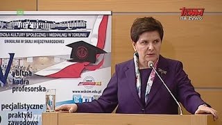 Konferencja WSKSiM quotFirmy Rodzinne szansą polskiej gospodarkiquot  wystąpienie premier Beaty Szydło [upl. by Cahn390]