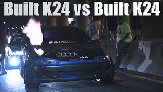 Fully Built K24 Hatch vs Fully Built K24 Coupe Heads up [upl. by Tteltrab]