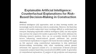 Explainable Artificial Intelligence Counterfactual Explanations for Risk Based Decision Making in C [upl. by Oirazan]