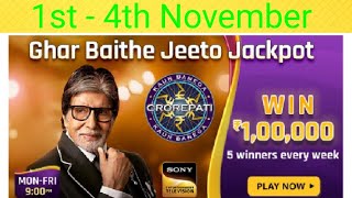 KBC ghar baithe jeeto jackpot  Amazon quiz5 winner get 1 lakh rs each  1st4th November kbc quiz [upl. by Yeruoc]