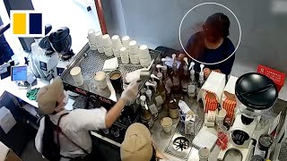 Staff member throws coffee powder at customer after dispute [upl. by Madelina]