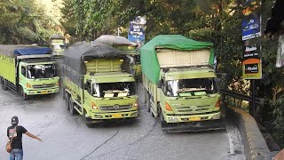 Compilation of hino trucks with heavy loads on the sitinjaulauik uphill road  Truck Hino video [upl. by Nirehtak]