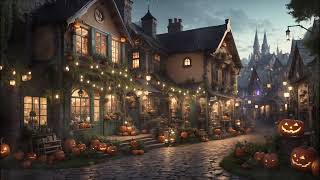 HalloweenThemed Village Street Ambience 🎃✨🌙  Wind Howling Night Sounds Magic [upl. by Allissa]