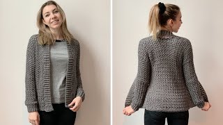 EASY CARDIGAN FOR BEGINNERS  FREE CROCHET PATTERN [upl. by Suaeddaht]