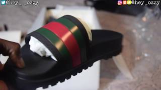 Gucci Flip Flops Review Black  On Feet Review Gucci Web Slide Sandals heyozzy Instagram [upl. by Tilla]