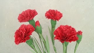 How To Make Red Carnation Paper Flower From Crepe Paper  Craft Tutorial 2 [upl. by Ede]