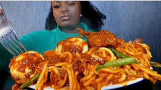 Asmr mukbang delicious spaghetti with some eggs and chicken [upl. by Wilmott]