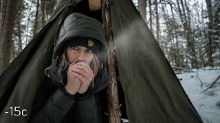 24hr Winter Cold Camp  Canvas AFrame Cast Iron Cooking on the Fire Traditional Gear [upl. by Zsa Zsa]