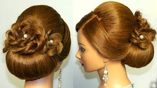 Bridal hairstyle for long hair updo tutorial with braided flowers [upl. by Yeldnarb]