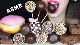 Hazelnut Crush ASMR chocolate cake pops donut Oreo cookie ice cream Mukbang bites only [upl. by Yanehc]