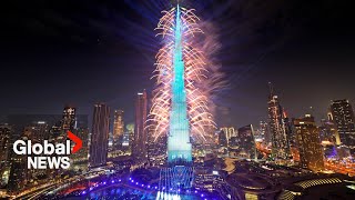 New Years 2024 Dubai puts on dazzling fireworks show from iconic Burj Khalifa [upl. by Cod]