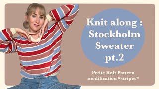 Knitting a Striped Stockholm Sweater with scrap yarn p a r t 2 [upl. by Ymirej382]