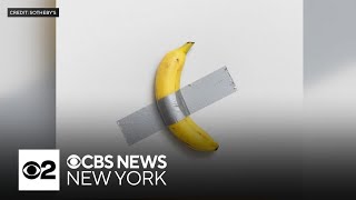 Conceptual art of banana taped to wall sells at auction for 62 million [upl. by Synn]