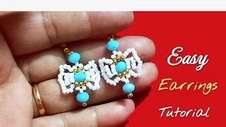 Simple and easy earring makingHandmade jewellery making tutorialBeads earrings idea পুতির দুল [upl. by Kcirdor]