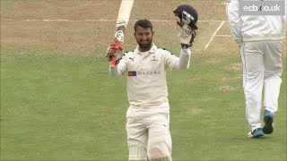 India cricket star Cheteshwar Pujara scores a century for Yorkshire v Hampshire [upl. by Seuqcaj]