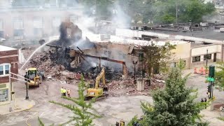 Aerial view of fire damage in downtown Kenosha after night of unrest [upl. by Seaddon]