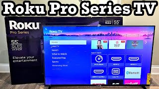 Roku Pro Series 4K HDR QLED Smart TV 55quot Class Mini LED Dolby Vision IQ Atmos Unboxing Setup Review [upl. by Annoek851]