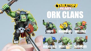 How To Paint Orks GOFFS BADMOONS EVILSUNZ DEATHSKULLZ SNAKEBITES and BLOODAXES for Warhammer 40k [upl. by Akerahs]