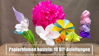 Papierblumen basteln 10 DIYAnleitungen für frühlingshafte Dekorationen aus Bunt und Krepppapier [upl. by Salhcin]