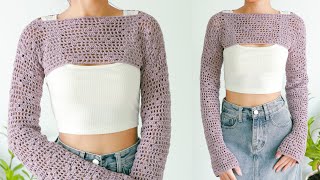 Easy Crochet Lace Shrug Tutorial  Crochet Shrug  Chenda DIY [upl. by Sidalg474]