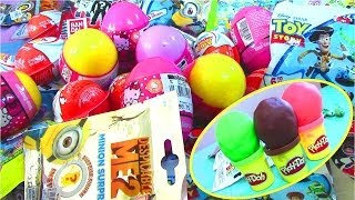 Play Doh Surprise Eggs SpongeBob Toy Story Despicable Me 2 Surprise Kinder Joy Surprise Eggs [upl. by Fi]