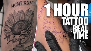 REAL TIME Sunflower TATTOO Process  1 hour long  Sophi Lavie [upl. by Lovato]