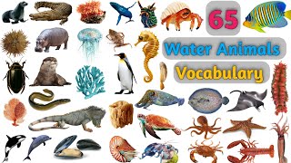 Water Animals Vocabulary ll 65 Water Animals Name In English With Pictures ll Aquatic Animals Name [upl. by Nairbo]