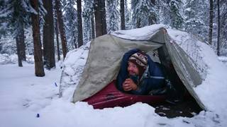 40° Solo Camping 4 Days  Snowstorm amp Winter Camping Hot Tent  Alone with My Dog in Forest [upl. by Ynaffik]