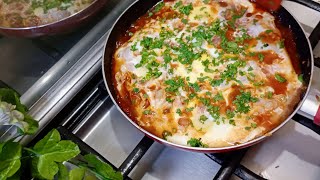 Shakshuka  Eggs Poached in Spicy Tomato Pepper Sauce [upl. by Sirc]