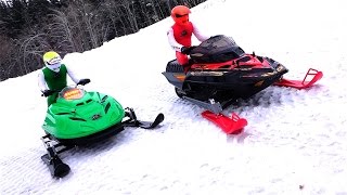 RC ADVENTURES  Dual Radio Control Snowmobiles  Arctic Cat amp SkiDoo MXZ  Brushless amp Lipo Power [upl. by Suirred]