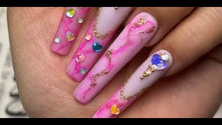 Valentine Crystal Hearts Nail Tutorial  How to Quick Easy Simple [upl. by Joanne]