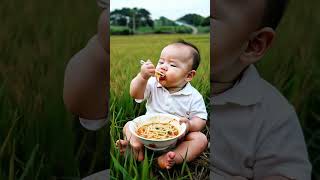 The noodles cooked by mother are so delicious to the baby The adults are working in the fields a [upl. by Blaseio]