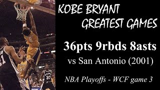 Kobe Bryant greatest games 36pts 9rbs 8asts vs Spurs 2001 playoffs  G3 [upl. by Florentia]