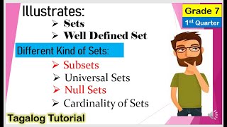 Tagalog Sets Subset Universal Set Cardinality Of Set Mathematics7 matatag matatagcurriculum [upl. by Nylirac]