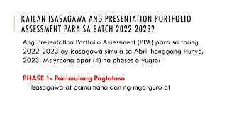 Video 225  DepEd Memo Order No 22 ALS series of 2023  Presentation Portfolio Assessment Year 4 [upl. by Freudberg246]