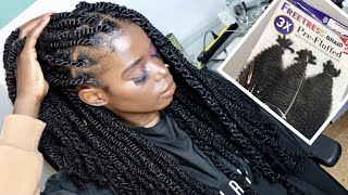 Wow this blends with her natural hair TWISTING FROM THE ROOT using Freetress Poppin Twist [upl. by Melliw]