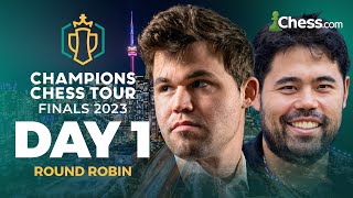 Champions Chess Tour Finals 2023 Day 1  Magnus Hikaru amp 6 Other Top CCT Players Fight For 500000 [upl. by Sina96]