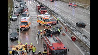 Kreis Günzburg Mehrere schwere Unfälle auf der Autobahn 8 bei Burgau [upl. by Airtemak413]