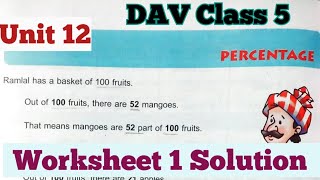 Percentage DAV Class 5 Maths Unit 12 Worksheet 1 SolutionADARSH 999 [upl. by Ahtis]