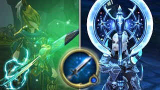 AQ3D Azurecrest Lance amp Blinding Starlight Axe Spellforged Comparison AdventureQuest 3D [upl. by Nigrom]