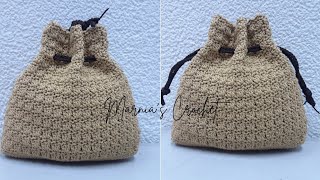 Crochet Drawstring Pouch for Travel  Crochet Pouch DIY [upl. by Ahsiemak]