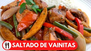 🇵🇪 SALTADO DE VAINITAS CON POLLO  RECETA PERUANA [upl. by Blakely]